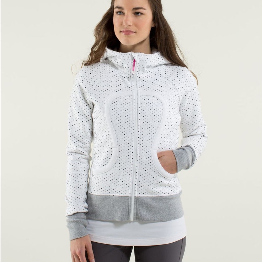 Lululemon Scuba Hoodie White Gray Polka Dot SZ 6